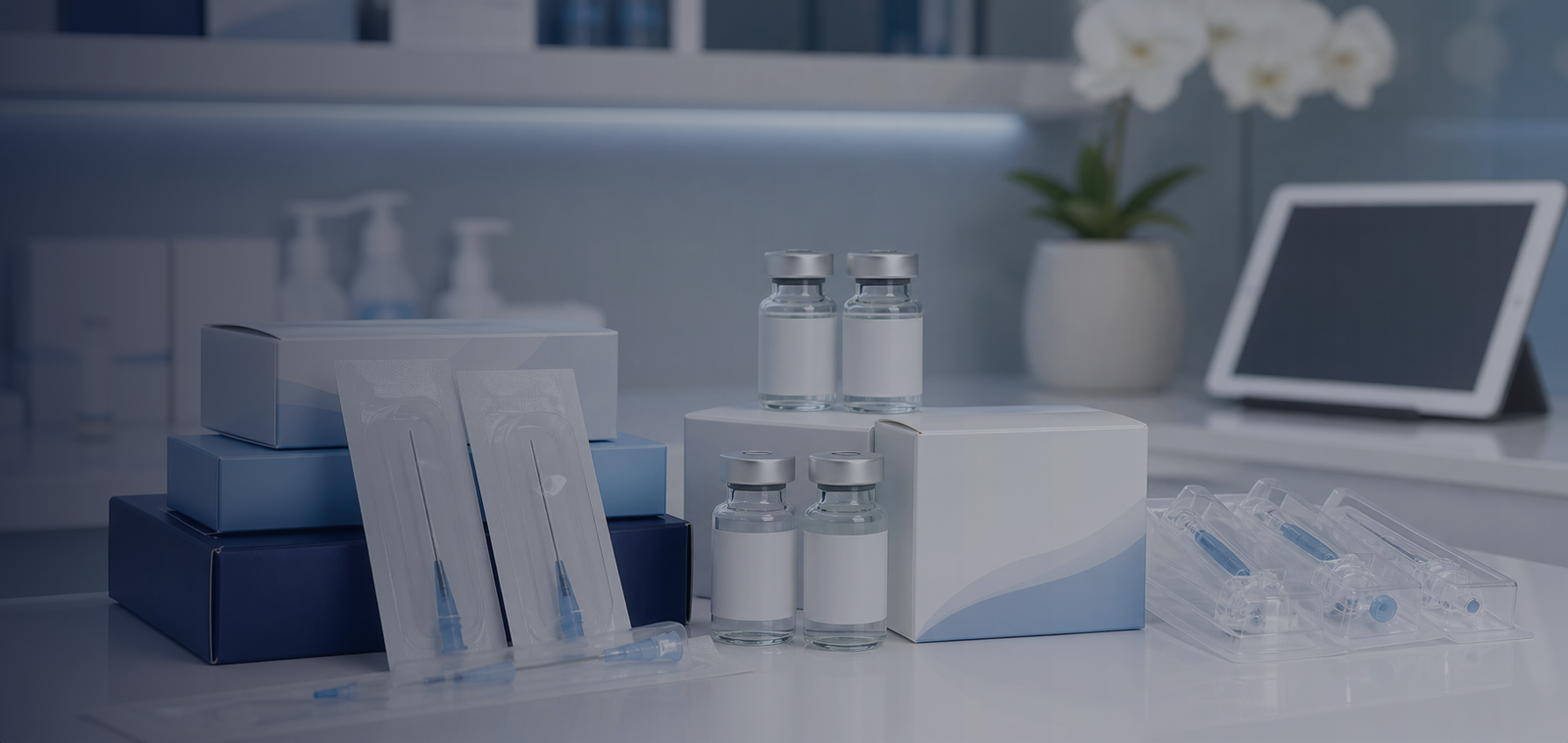 Produtos médico-estéticos e insumos em composição para banner institucional
